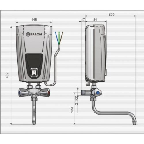 Водонагреватель Eldom 6,5 kw E71 кран