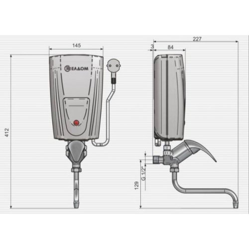 Водонагреватель Eldom 6,5 kw E72 смеситель