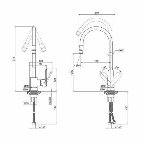 Смеситель для кухни с рефлекторным изливом Qtap Linea CRW 007F (QTLINCRW007F)