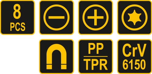 Набор отверток с удлиненными стержнями VOREL 60990 (8 предметов)