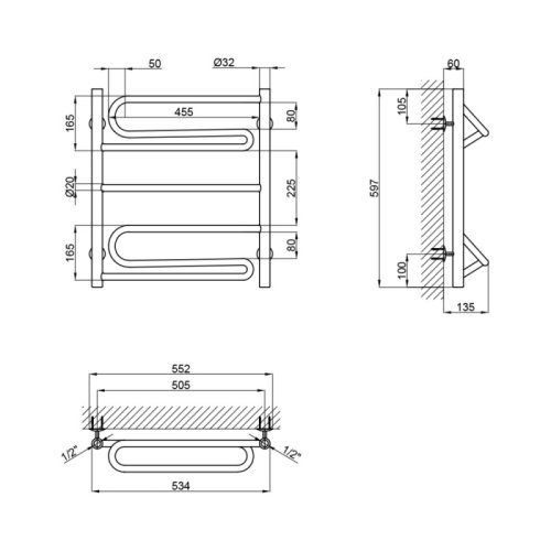 Водяна рушникосушарка Lidz Zigzag (CRM) D32 / 20х1 / 2 "500x600 P2 (LZZD32201250602WAT)
