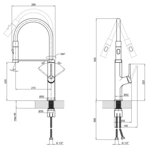 Смеситель для кухни с рефлекторным изливом Qtap Kuchyne 91105AC