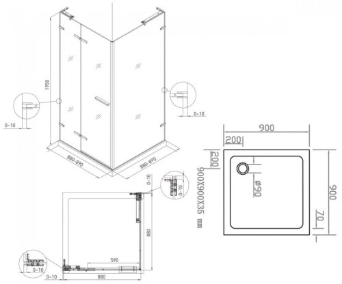 Комплект душевая кабина VOLLE Puerta 90x90 10-22-161+ Поддон SMC 90x90 599-9090S