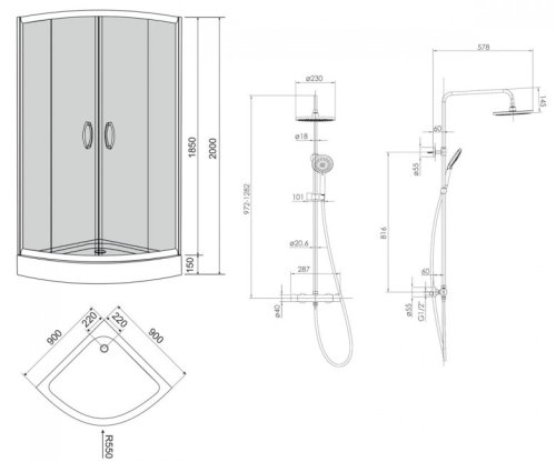 Комплект душова кабіна EGER Balaton 90x90 + душова система Imprese Centrum Т-15510