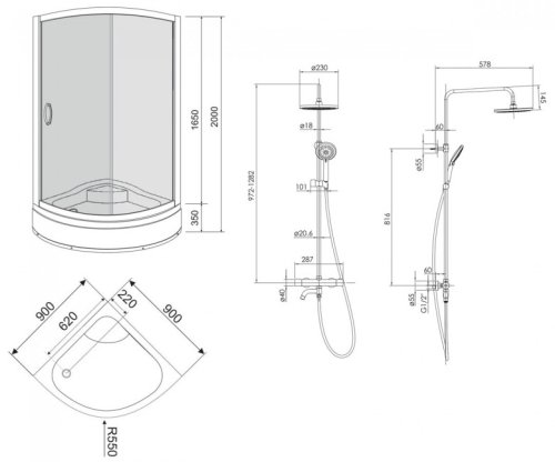 Комплект душова кабіна EGER Csardas 90x90 + душова система Imprese Centrum W Т-10510