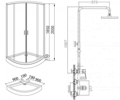 Комплект душова кабіна VOLLE Fiesta 90x90 10-22-157 + душова система Imprese Witow T-15080