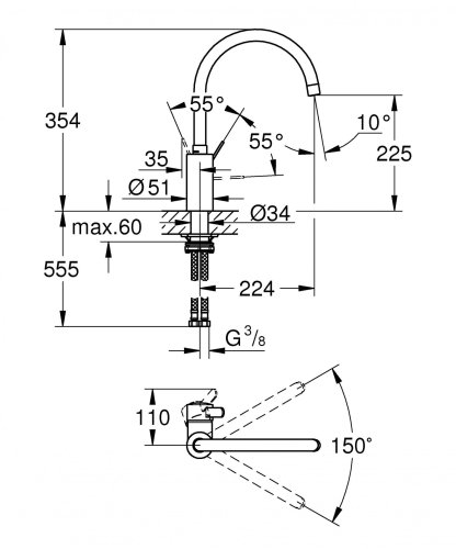Кухонна мийка Grohe Sink K1000 31582SD0 зі змішувачем Grohe Eurosmart Cosmopolitan 32843002