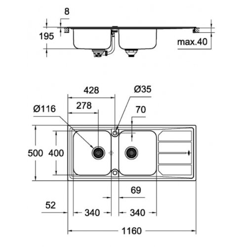 Кухонна мийка Grohe Sink K500 31588SD0 зі змішувачем GROHE BauLoop 31368000