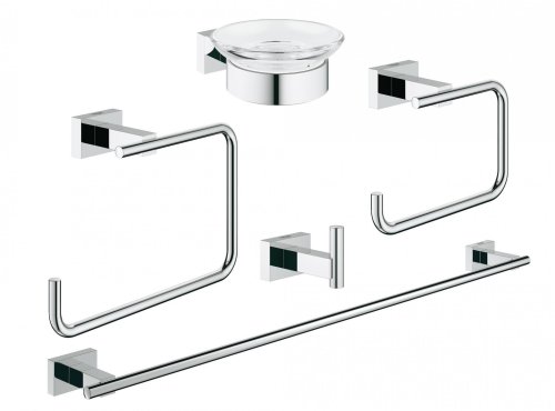 Смеситель для ванной Grohe Eurocube 23672001 + Набор аксессуаров 5в1 Grohe Essentials Cube 40758001