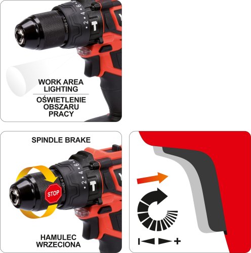 Дриль-шуруповерт ударний акумуляторний YATO YT-44250 + свердла + фрези + викруткові насадки + кейс