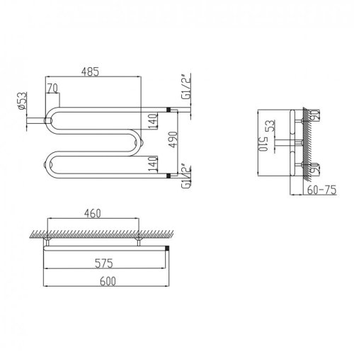 Водяная полотенцесушитель Lidz Snake (CRM) D25х1/2" 500x600