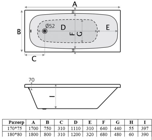 Ванна VOLLE Orlando 170х75 TS-1773540