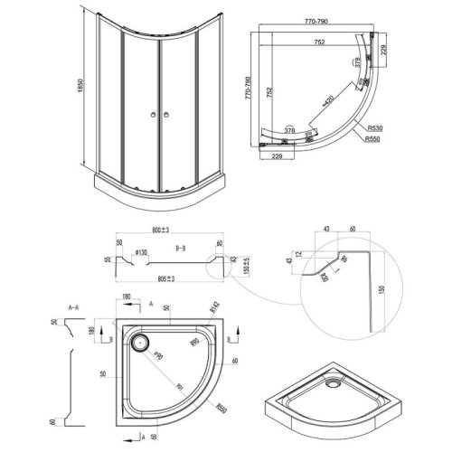 Набор Q-tap душевая кабина Presto CRM1088AP5 Pear + поддон Uniarc 308815 (PRECRM1088AP5UNIA308815)