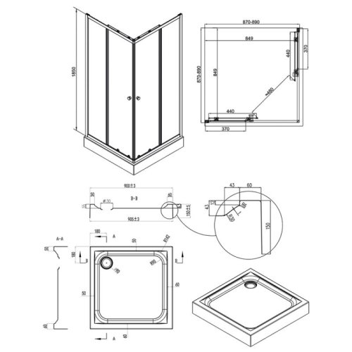 Набір Q-tap душова кабіна Presto WHI1099SP5 Pear + піддон Unisquare 309915 (PREWHI1099SP5UNIS309915)