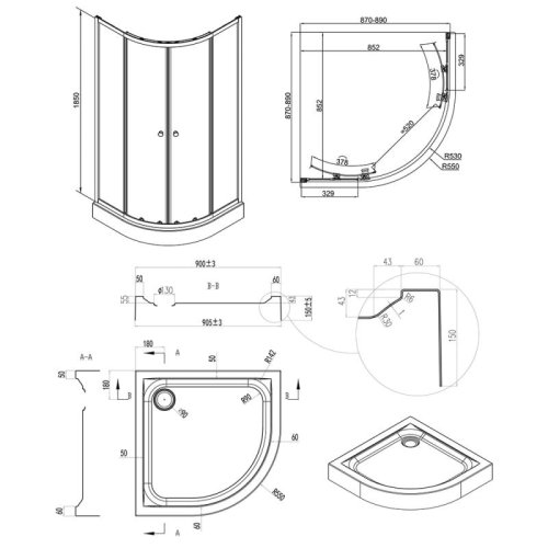 Набор Q-tap душевая кабина Presto CRM1099AP5 Pear + поддон Uniarc 309915 (PRECRM1099AP5UNIA309915)