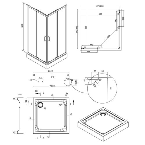 Набір Q-tap душова кабіна Taurus CRM1099SC6 Clear + піддон Unisquare 309915 (TAUCRM1099SC6UNIS309915)