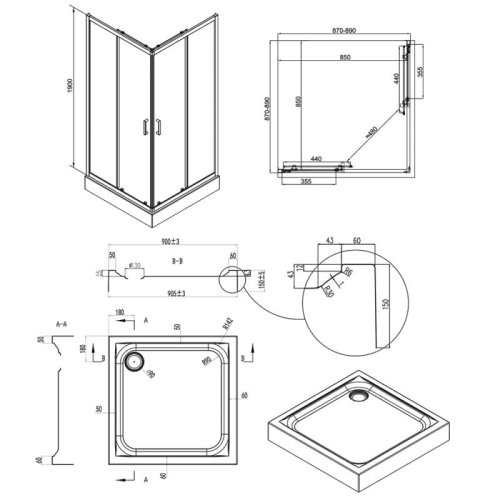 Набір Q-tap душова кабіна Taurus BLA1099SC6 Clear + піддон Unisquare 309915 (TAUBLA1099SC6UNIS309915)