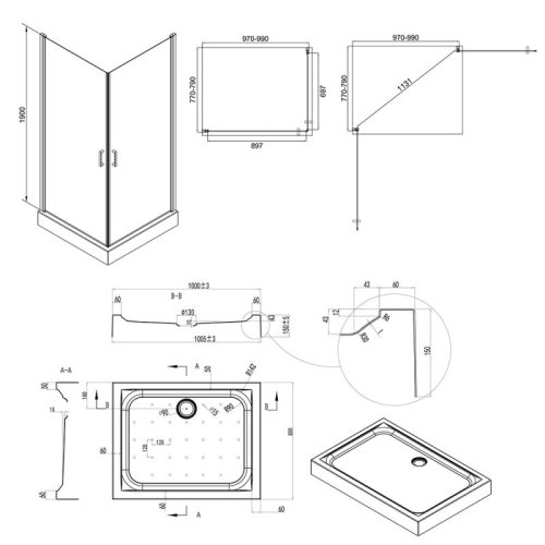 Набор Q-tap душевая кабина Gemini CRM1018RC6 Clear + поддон Unirect 301815 (GEMCRM1018RC6UNIR301815)