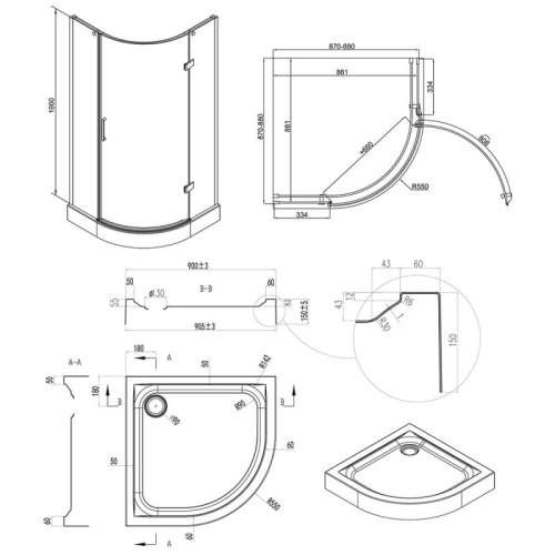 Набір Q-tap душова кабіна Virgo CRM1099AC8 Clear + піддон Uniarc 309915 (VIRCRM1099AC8UNIA309915)