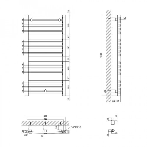 Полотенцесушитель водяной Qtap Dias (BLA) P18 1000x500 HY