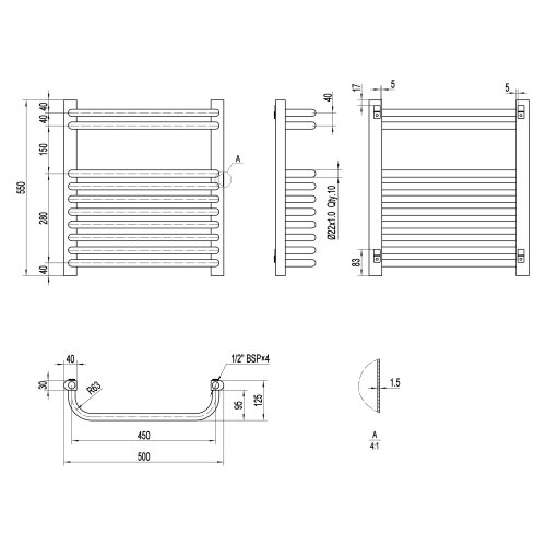 Полотенцесушитель водяной Qtap Glory (BLA) P10 550x500 HY