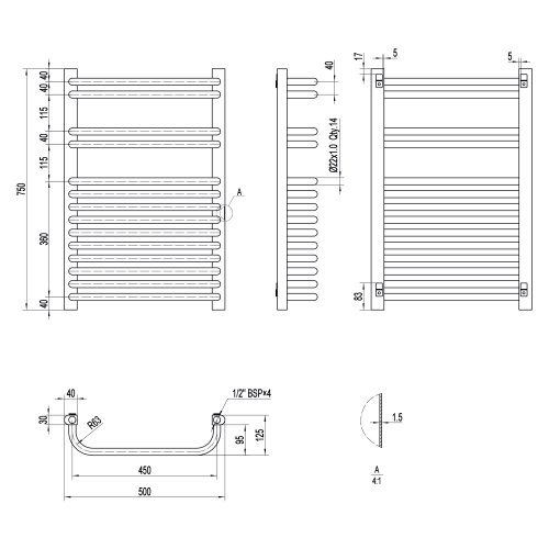 Полотенцесушитель водяной Qtap Glory (BLA) P14 750x500 HY