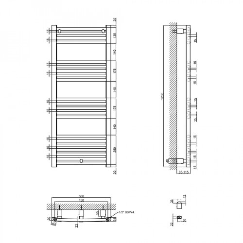 Полотенцесушитель водяной Qtap Evia (WHI) P21 1200x500 HY