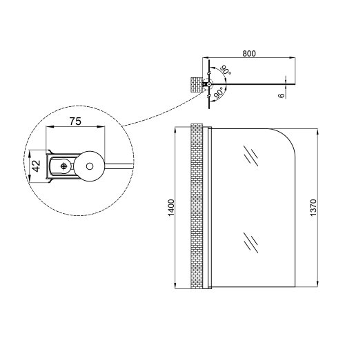 Штора на ванну Lidz Brama SS80x140L.CRM.TR
