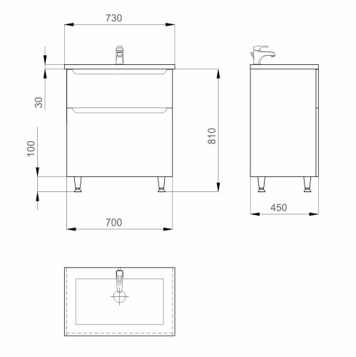 Тумба з умивальником SANWERK Era 70 Білий Канте 2F