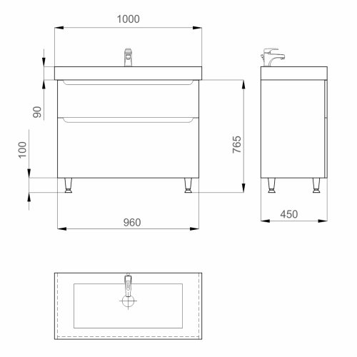 Тумба з умивальником SANWERK Era 100 Білий Принц 2F