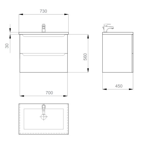 Тумба з умивальником SANWERK Era Air 70 Білий Канте 2F