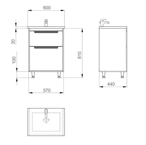 Тумба з умивальником SANWERK Greta 60 Білий Канте 2F