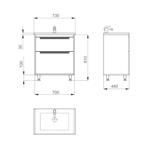 Тумба з умивальником SANWERK Greta 70 Білий Канте 2F