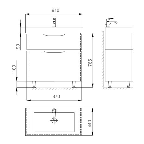 Тумба с умывальником SANWERK Alessa 90 Белый Принц 2F