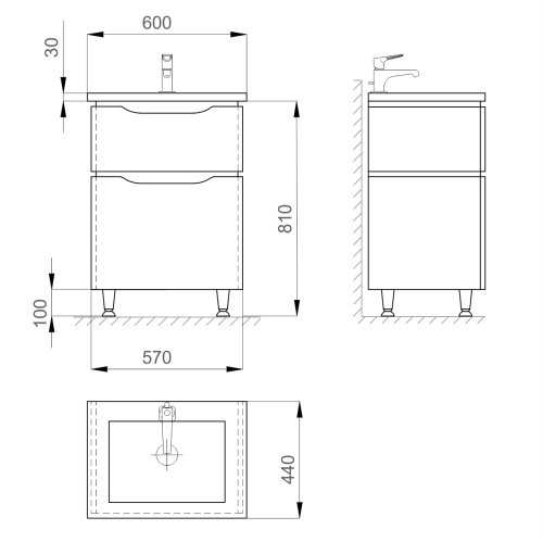 Тумба з умивальником SANWERK Alessa 60 Венге Канте 2F
