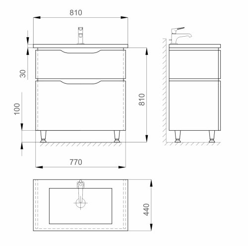 Тумба с умывальником SANWERK Alessa 80 Венге Канте 2F