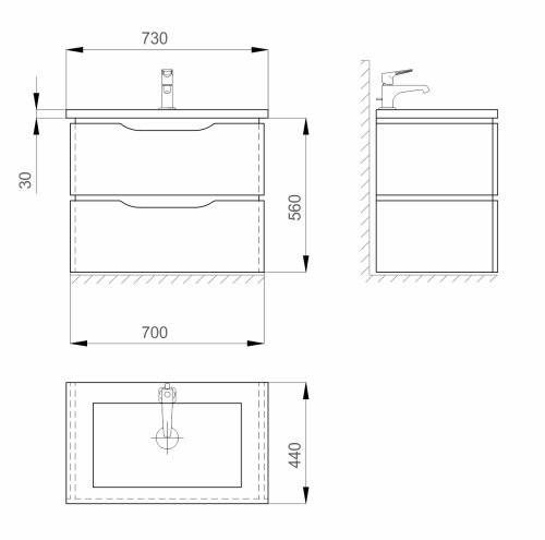 Тумба с умывальником SANWERK Alessa Air 70 Белый Канте 2F