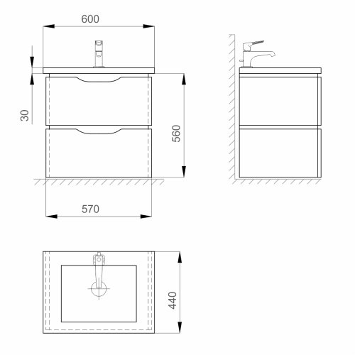 Тумба з умивальником SANWERK Alessa Air 60 Венге Канте 2F