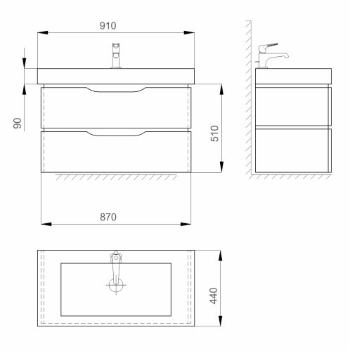 Тумба с умывальником SANWERK Alessa Air 90 Венге Принц 2F
