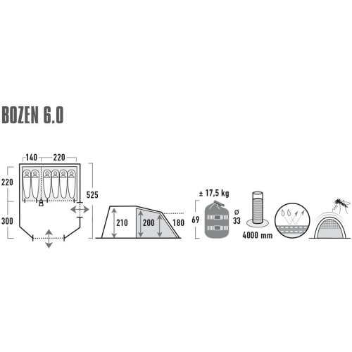 Палатка High Peak Bozen 6.0 Light Grey/Dark Grey/Green (11837)