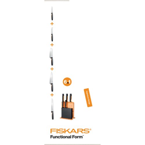 Набор ножей с бамбуковой подставкой Fiskars FF, 5 шт.