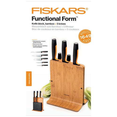 Набор ножей с бамбуковой подставкой Fiskars FF, 5 шт.
