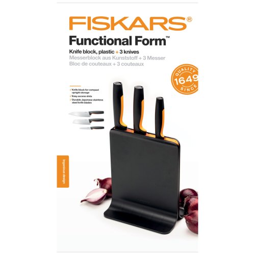 Набор ножей с черной подставкой Fiskars FF, 3 шт.