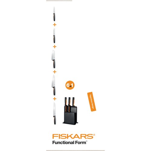 Набор ножей с черной подставкой Fiskars FF, 5 шт.