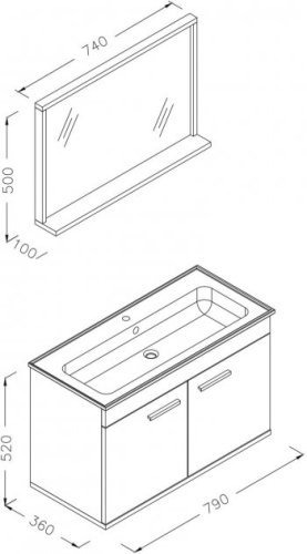 Комплект мебели RJ First 80 с тумбой и умывальником + зеркало 74х50 белый RJ20800WO