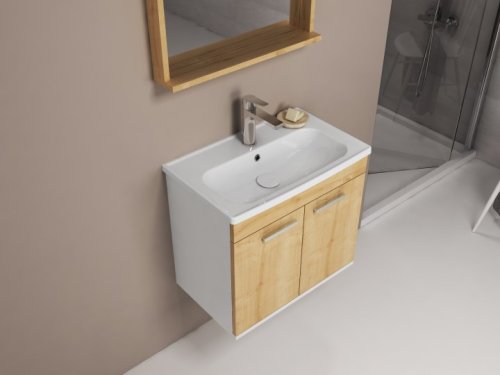 Комплект меблів RJ First 60 з тумбою й умивальником + дзеркало 54х50 білий/дуб RJ20600OK