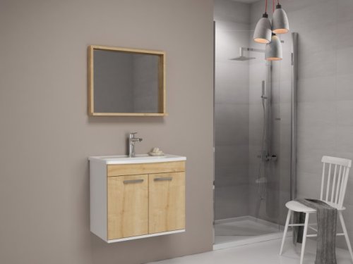 Комплект меблів RJ First 60 з тумбою й умивальником + дзеркало 54х50 білий/дуб RJ20600OK