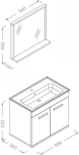 Комплект меблів RJ First 60 з тумбою й умивальником + дзеркало 54х50 білий/дуб RJ20600OK