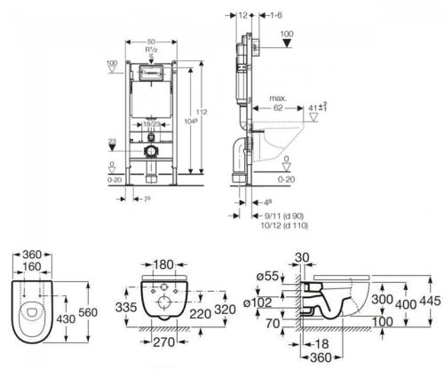 Унітаз + Інсталяція Roca Meridian Rimless A34H240000+458.126.00.1