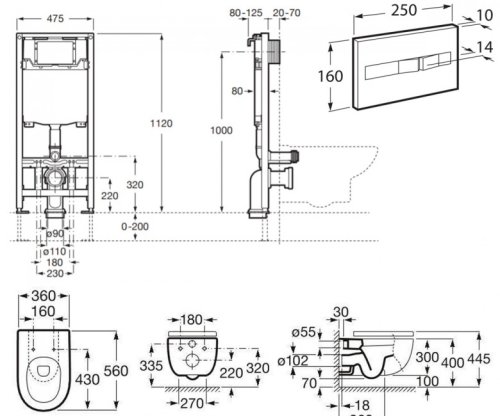 Унитаз + инсталляция Roca Meridian Rimless A890070020+A890196001+A34H240000
